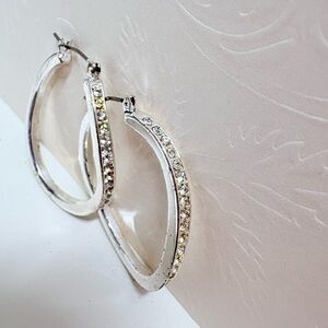 Avon Sculptural Curved Pave Rhinestone Silver Statement Earrings 1.5” Latch Back